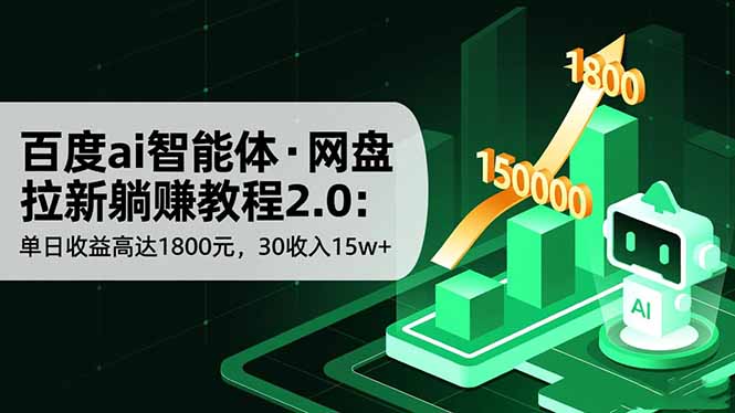 百度ai智能体·网盘拉新躺赚教程2.0：单日收益高达1800元，30收入15w+-校睿铺