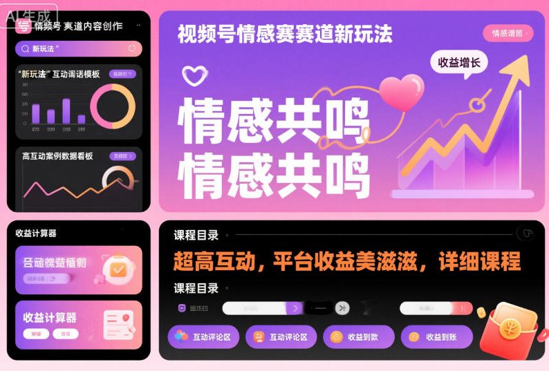 视频号情感赛道新玩法，超高互动，平台收益美滋滋，详细课程-校睿铺