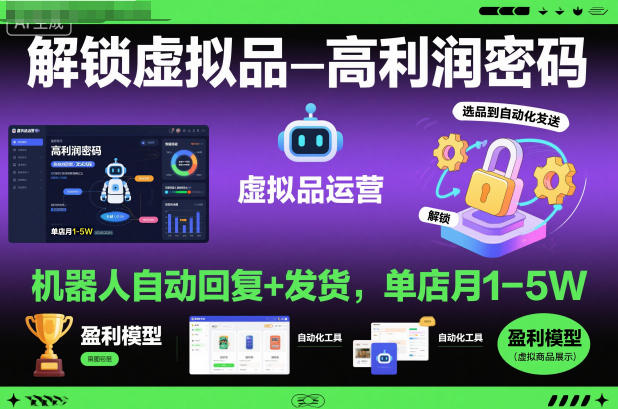 解锁虚拟品高利润密码：机器人自动回复+发货，单店月1-5W【揭秘】-校睿铺