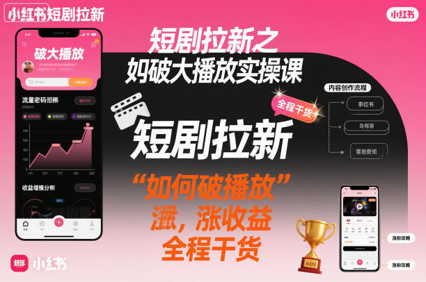 短剧拉新之小红书如何破大播放实操课，如何破播放，涨收益，全程干货-校睿铺