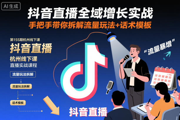 抖音直播全域增长实战第155期杭州线下课，手把手带你拆解流量玩法+话术模板-校睿铺