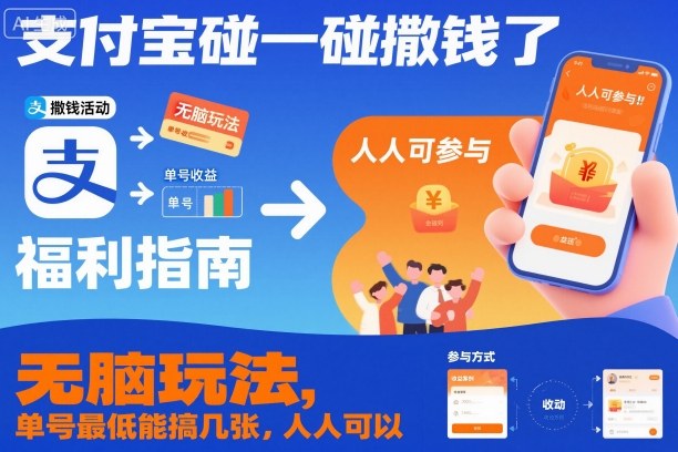 支付宝碰一碰撒钱了，无脑玩法，单号最低能搞几张，人人可以撸【揭秘】-校睿铺