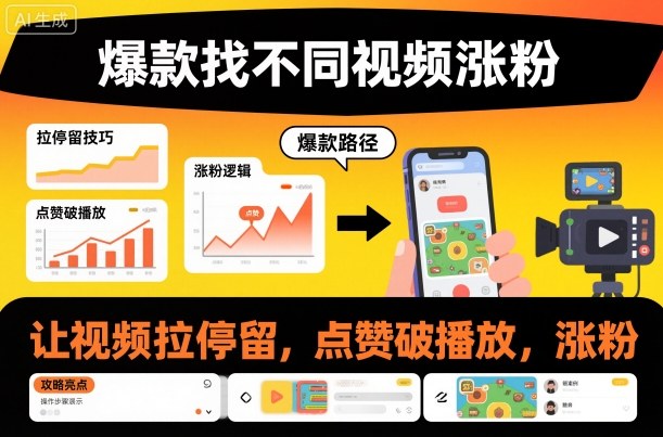 爆款找不同视频涨粉，让视频拉停留，实现点赞，破播放，涨粉-校睿铺