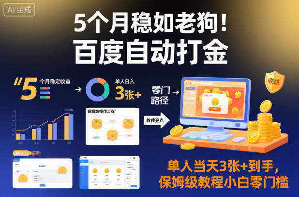 5个月稳如老狗！百度自动打金，单人当天3张+到手，保姆级教程小白零门槛【揭秘】-校睿铺