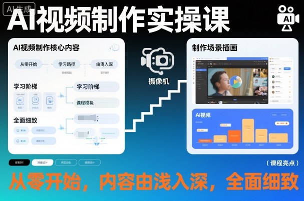 AI视频制作实操课，从零开始，内容由浅入深，全面细致-校睿铺