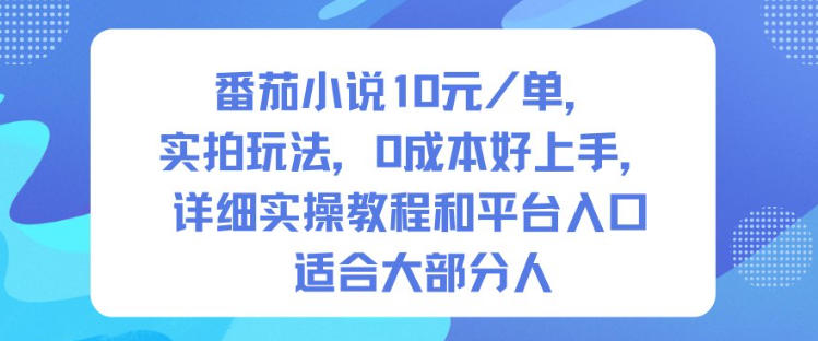 番茄小说10米每单，实拍玩法，0成本好上手，详细实操教程和平台入口适合大部分人-校睿铺