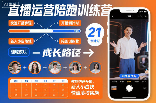 直播运营陪跑训练营，教你快速开播，新人小白快速落地实操-校睿铺