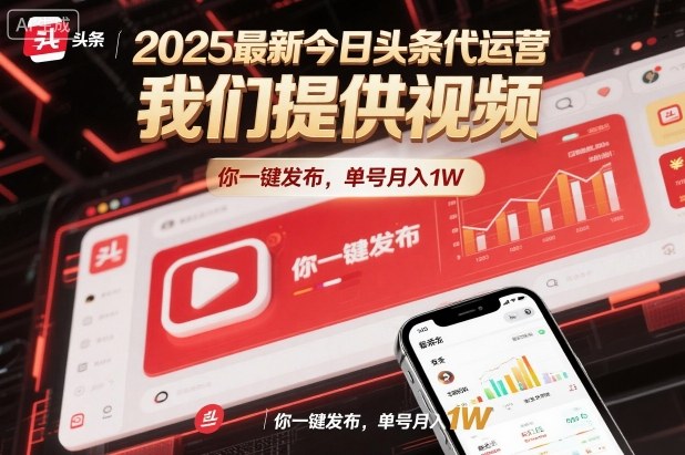 2025最新今日头条代运营，我们提供视频，你一键发布，单号月入1W【揭秘】-校睿铺