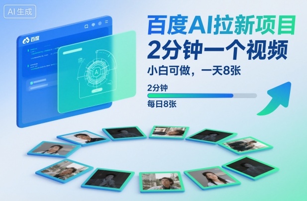 百度AI拉新项目，2分钟一个视频，小白可做，一天8张【附案例+保姆级教程】-校睿铺