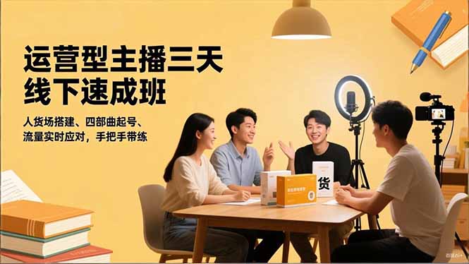 运营型主播三天线下班，人货场搭建,四部曲起号,流量实时应对，手把手带练-校睿铺