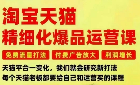 淘宝天猫精细化爆品运营课，免费流量打法-付费广告放大-利润增长-三大核心痛点，一次全部解决-校睿铺