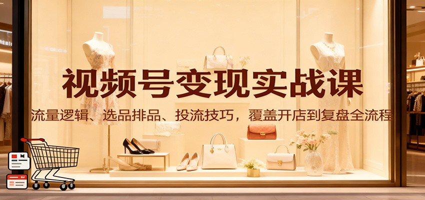 视频号变现实战课：流量逻辑、选品排品、投流技巧，覆盖开店到复盘全流程-校睿铺