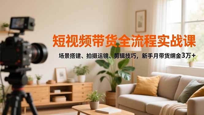 短视频带货全流程实战课，场景搭建、拍摄运镜、剪辑技巧，新手月带货佣金3万+-校睿铺