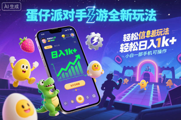 蛋仔派对手游全新玩法，轻松日入1k+，风口信息差玩法，当天见收益，小白一部手机可操作-校睿铺
