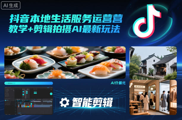 抖音本地生活服务运营教学+剪辑拍摄AI最新玩法-校睿铺