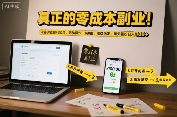真正的零成本副业！问卷调查暴利项目，无脑操作，纯0撸，收益稳定，每天轻松日入100+【揭秘】-校睿铺