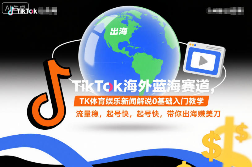 TikTok海外蓝海赛道，TK体育娱乐新闻解说0基础入门教学，流量稳，起号快，带你出海賺美刀-校睿铺