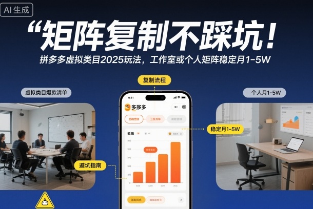 矩阵复制不踩坑！拼多多虚拟类目2025玩法，工作室或者个人矩阵稳定月1-5W【揭秘】-校睿铺
