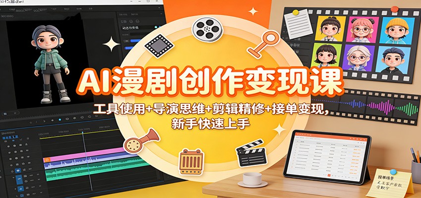 AI漫剧创作变现课：工具使用+导演思维+剪辑精修+接单变现，新手快速上手-校睿铺