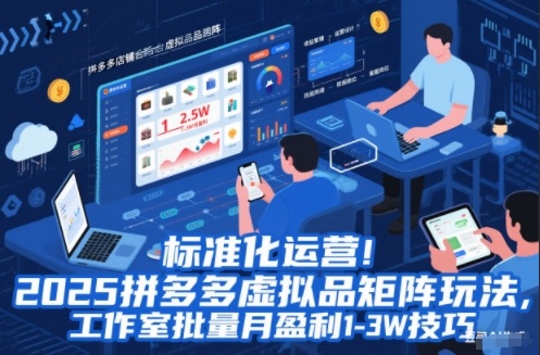 标准化运营！2025拼多多虚拟品矩阵玩法，工作室批量月盈利1-3W技巧【揭秘】-校睿铺