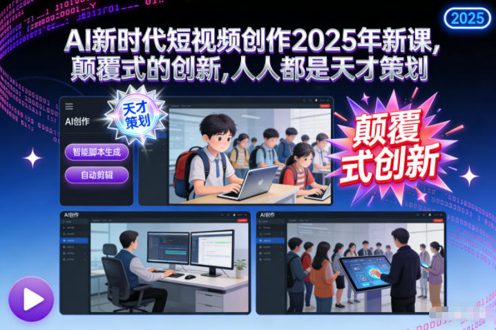 AI新时代短视频创作2025年新课，​颠覆式的创新，人人都是天才策划-校睿铺