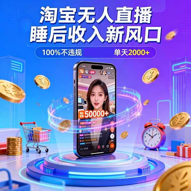 淘宝无人直播，不违规不封号，直播100小时卖了5万，年底旺季！-校睿铺