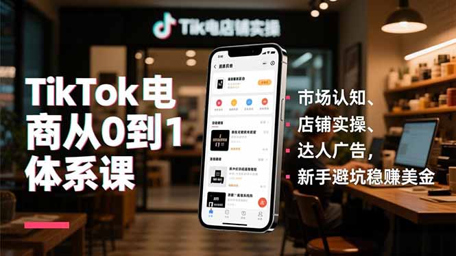 TikTok电商从0到1体系课，市场认知、店铺实操、达人广告，新手避坑稳赚美金-校睿铺