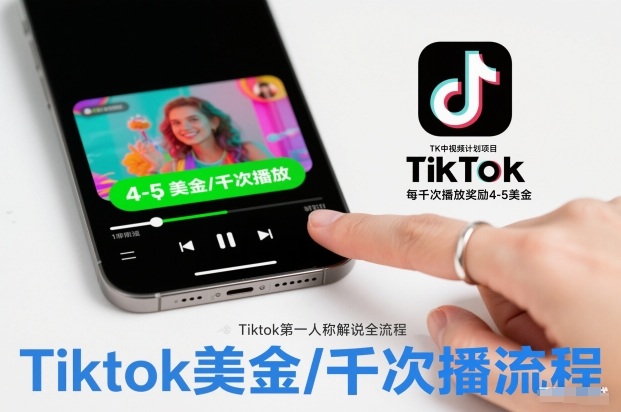 TK中视频计划项目，Tiktok第一人称解说流程，每干次播放奖励4-5美金-校睿铺