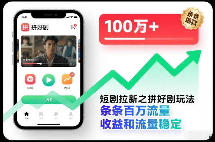 短剧拉新之拼好剧玩法，条条百万流量，收益和流量稳定-校睿铺
