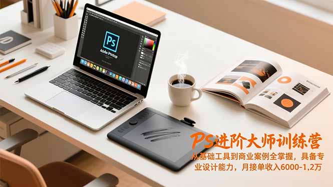 PS进阶大师训练营，从基础工具到商业案例全掌握，具备专业设计能力，月接单收入6000-1.2万-校睿铺