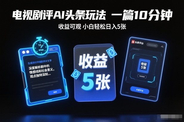 电视剧评AI头条玩法，一篇10分钟，收益可观，小白轻松日入5张+【独家】-校睿铺