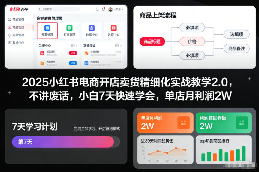 2025小红书电商开店卖货精细化实战教学2.0，不讲废话，小白7天快速学会，单店月利润2W-校睿铺