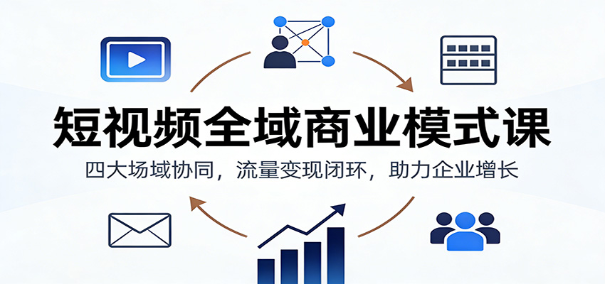 短视频全域商业模式课：四大场域协同，流量变现闭环，助力企业增长-校睿铺