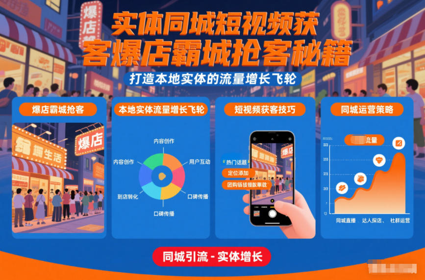 实体同城短视频获客爆店霸城抢客秘籍，打造本地实体的流量增长飞轮-校睿铺