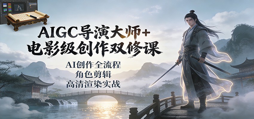 AIGC导演大师+电影级创作双修课：AI创作全流程、角色剪辑、高清渲染实战-校睿铺