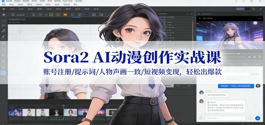 Sora2 AI动漫创作实战课：账号注册/提示词/人物声画一致/短视频变现，轻松出爆款-校睿铺
