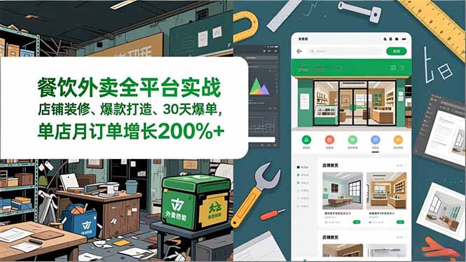 餐饮外卖全平台实战，店铺装修、爆款打造、30天爆单，手把手教学，单店月订单增长200%+-校睿铺