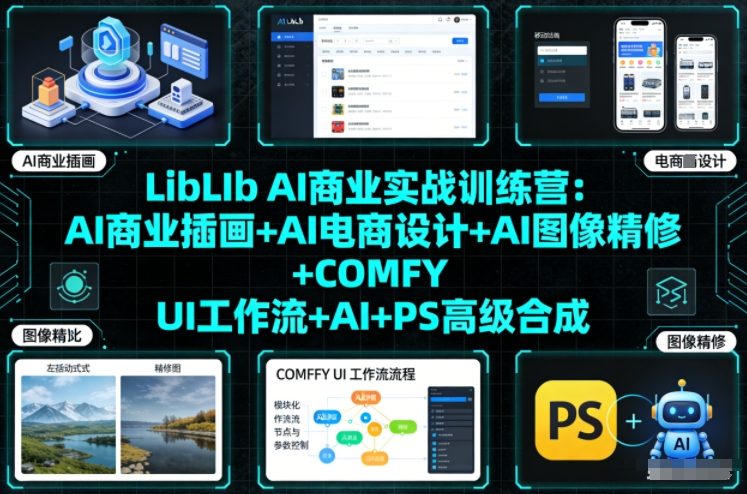 LibLIb AI商业实战训练营：AI商业插画+AI电商设计+AI图像精修+COMFY UI工作流+AI+PS高级合成-校睿铺