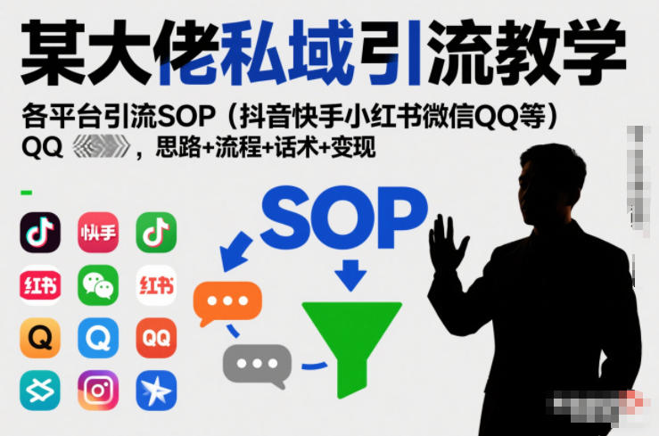 某大佬私域引流教学，各平台引流SOP(抖音快手小红书微信QQ等)，思路+流程+话术+变现-校睿铺
