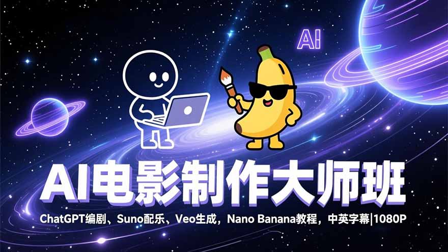 AI电影制作大师班：ChatGPT编剧、Suno配乐、Veo生成，Nano Banana教程，中英字幕|1080P-校睿铺