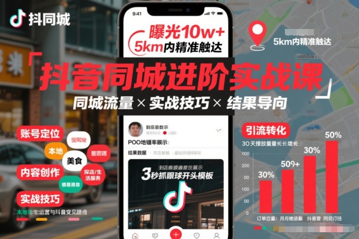 抖音同城进阶实战课，助你同城流量拿到结果-校睿铺