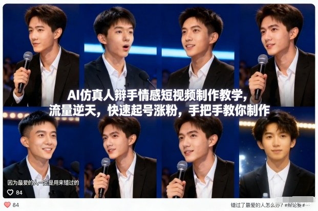 AI仿真人辩手情感短视频制作教学，流量逆天，快速起号涨粉，手把手教你制作-校睿铺