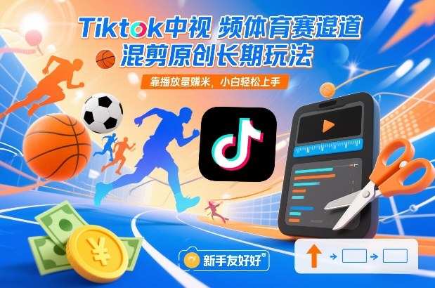Tiktok中视频体育赛道混剪原创长期玩法，靠播放量賺米，小白轻松上手-校睿铺