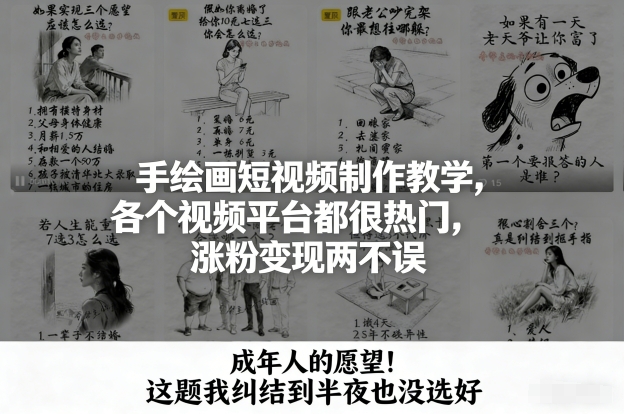 手绘画短视频制作教学，各个视频平台都很热门，涨粉变现两不误-校睿铺