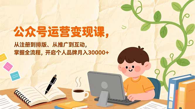 公众号运营变现课，从注册到排版、从推广到互动，掌握全流程，开启个人品牌月入30000+-校睿铺