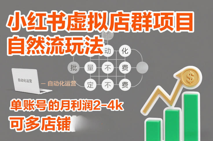 小红书虚拟店群项目，自然流玩法，批量自动化，稳定不费号，单账号的月利润2-4k，可多店矩阵-校睿铺