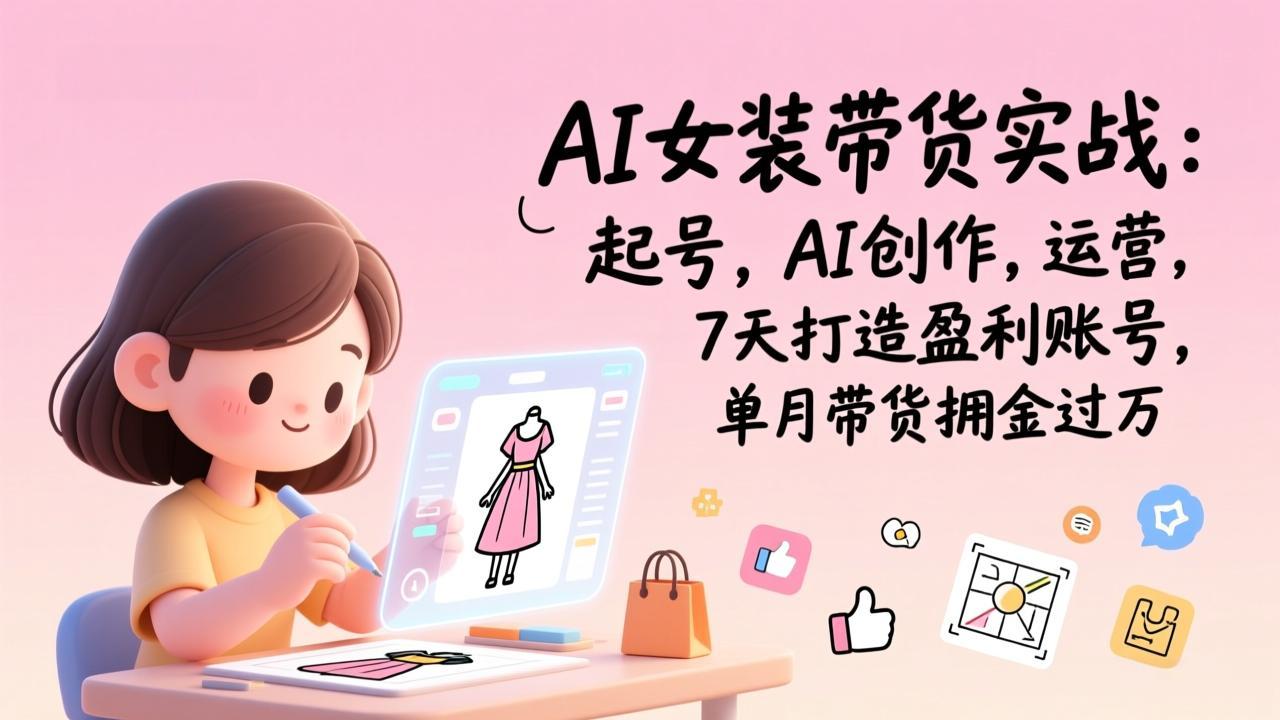 AI女装带货实战：起号，AI创作，运营，7天打造盈利账号，单月带货佣金过万-校睿铺