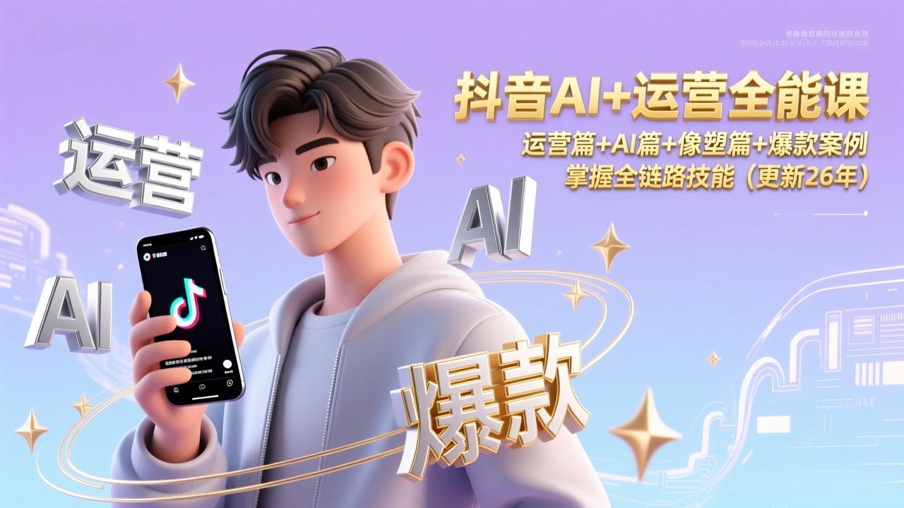 抖音AI+运营全能课，运营篇+AI篇+像塑篇+爆款案例，掌握全链路技能(更新26年-校睿铺