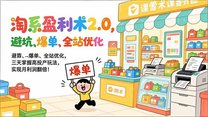 淘系盈利术2.0，避坑、爆单、全站优化，三天掌握高投产玩法，实现月利润翻倍！-校睿铺