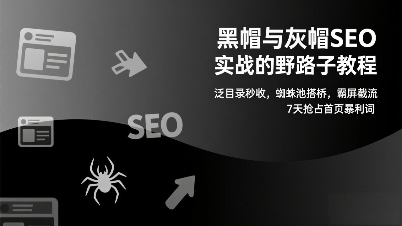 黑帽与灰帽SEO实战的野路子教程：泛目录秒收，蜘蛛池搭桥，霸屏截流，7天抢占首页暴利词-校睿铺